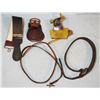 Image 1 : 3 assorted pcs: Al Furstnow harness strap, unmarked horse hide razor strop and Boss corn husker