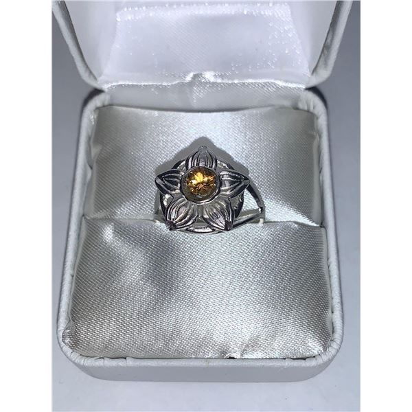 Ladies Silver .45 carat Citrine Solitaire Floral Ring