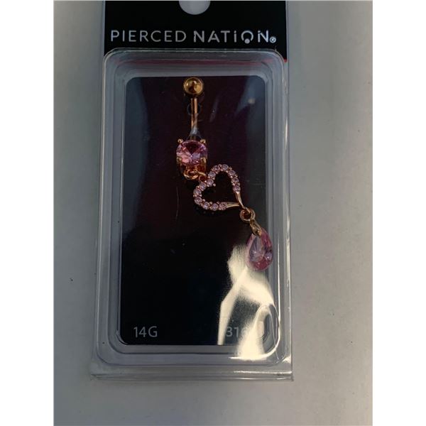 Pierced Nation 14G Pink heart belly button ring