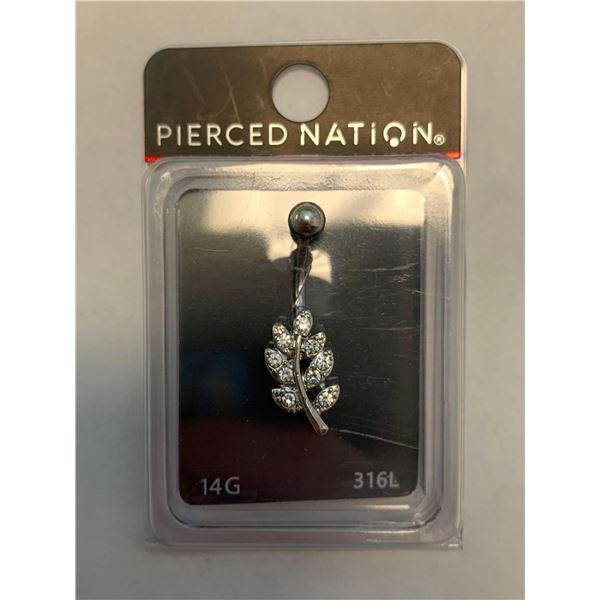 Pierced Nation 14G Silver leaf belly button ring