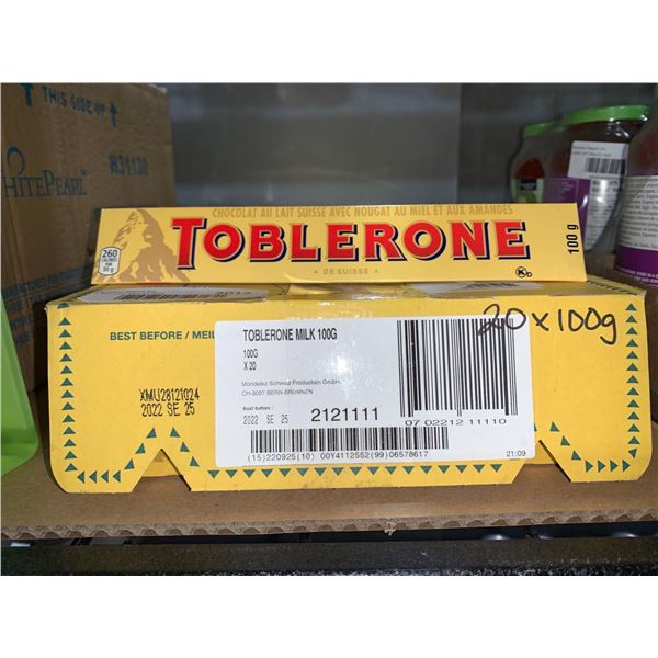 CASE LOT Toblerone Milk Chocolate Bars 20 x 100g