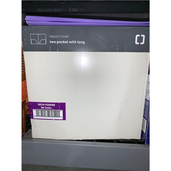 CASE LOT Report Cover Two Pocket with Tang Purple 96 Count