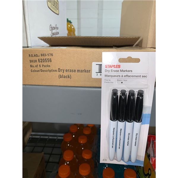 CASE LOT Staples Black Dry Erase Markers 6x4 Count