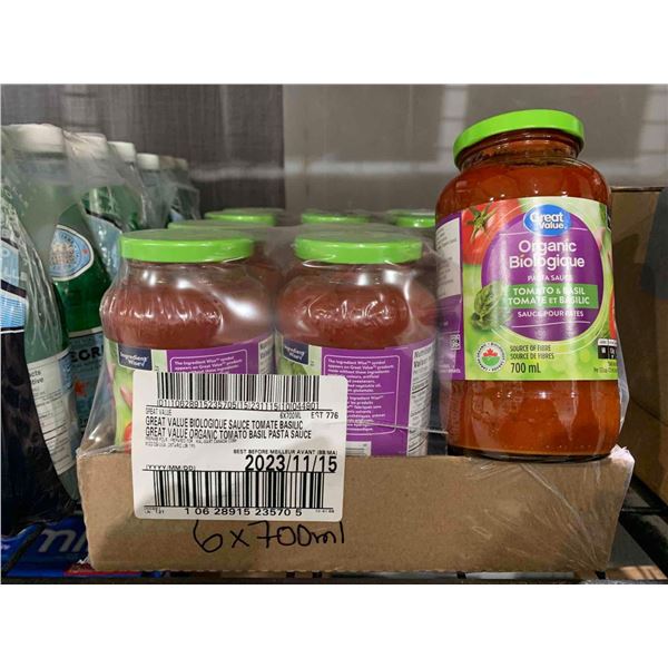 CASE LOT - Great Value Organic Tomato & Basil pasta Sauce 6 x 700ml