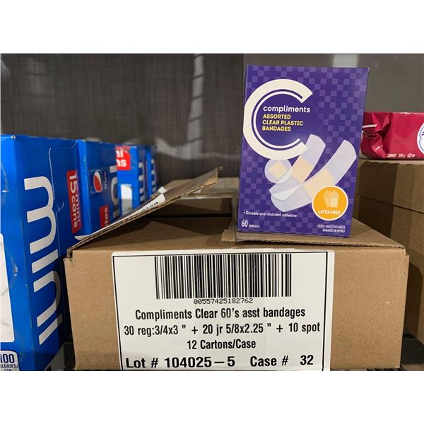 CASE LOT Compliments Clear 60's Asst Bandages 12 x 60 bandages