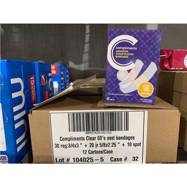 CASE LOT Compliments Clear 60's Asst Bandages 12 x 60 bandages