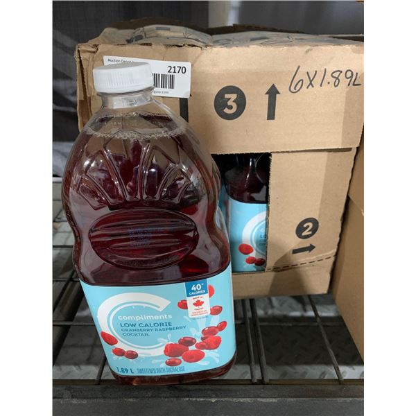 CASE LOT -Compliments Low Calorie Raspberry Cocktail 6x1.89L