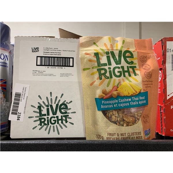 CASE LOT Live Right Pineapple Cashew Thai Heat 6 x 100g Fruit & Nut Clusters