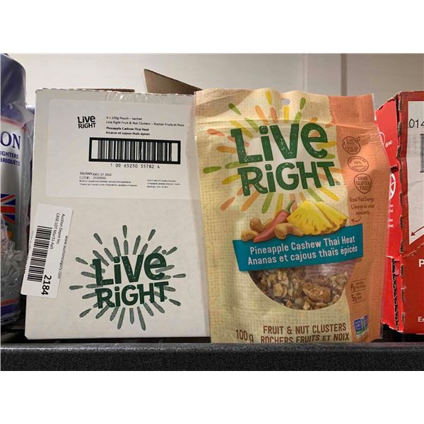 CASE LOT Live Right Pineapple Cashew Thai Heat 6 x 100g Fruit & Nut Clusters