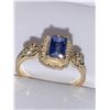 Image 1 : Natural Sapphire Emerald Cut 1.25 Carat Solitaire with diamonds 14K Gold on .925 Silver Filagree Rin