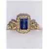 Image 2 : Natural Sapphire Emerald Cut 1.25 Carat Solitaire with diamonds 14K Gold on .925 Silver Filagree Rin