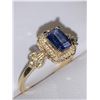 Image 3 : Natural Sapphire Emerald Cut 1.25 Carat Solitaire with diamonds 14K Gold on .925 Silver Filagree Rin