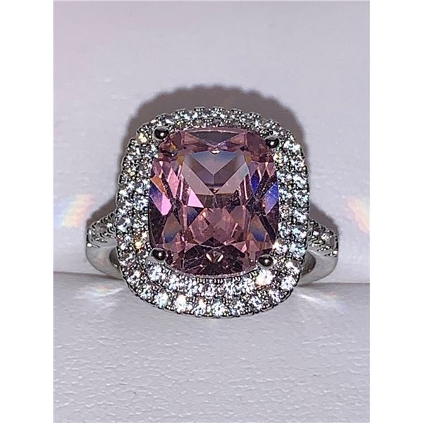 Ladies Pink Cushion Cut 1.5 Carat Topaz Solitaire .925 Silver Dress Ring