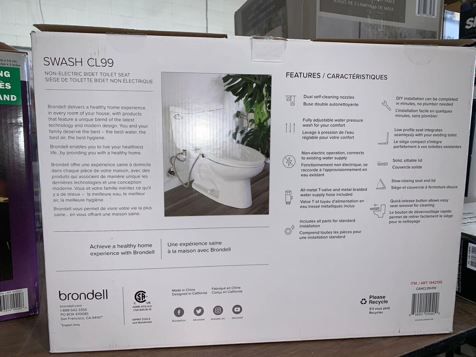 Brondell Swash CL99 NonElectric Bidet Toilet Seat Elongated White