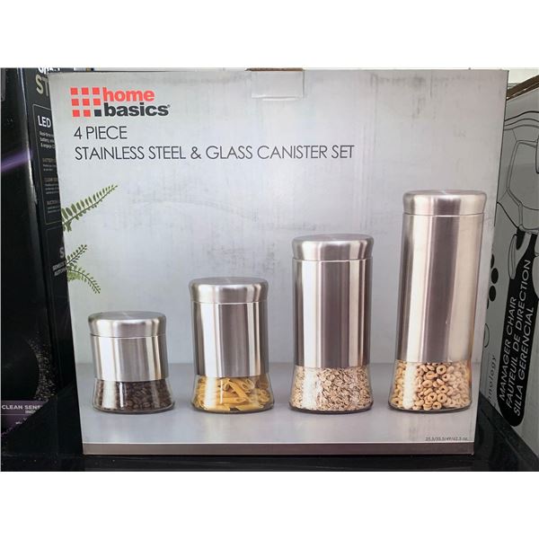 Home Basics 4 Pc Stainless Steel & Glass Canister Set