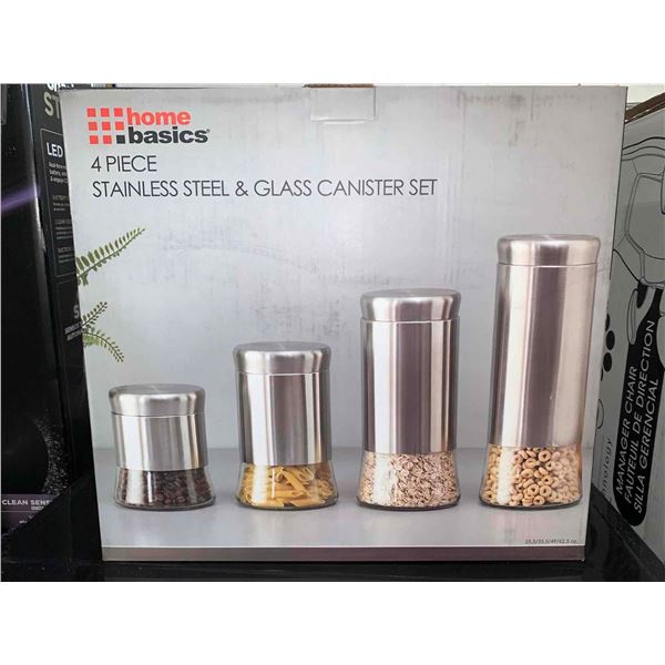 Home Basics 4 Pc Stainless Steel & Glass Canister Set