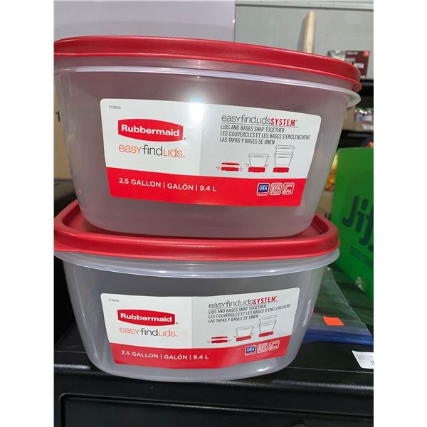 Lot of 2 Rubbermaid Easy Find Lid System, 2.5 Gallon Storage totes