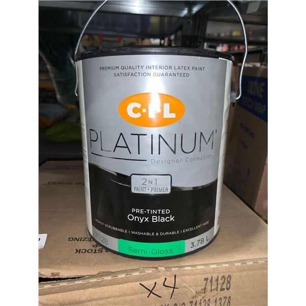 CIL Pre Tinted Onyx-Black Semi Gloss Interior Latex Paint 4x3.78L