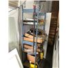 Image 1 : 4 TIER STORAGE RACK WITH CONTENTS OF ASSORTED HARDWARE AND BLOWER