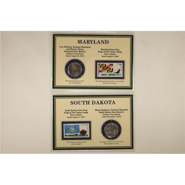 2 US QUARTER AND STAMP SETS: 2013-P MARYLAND &