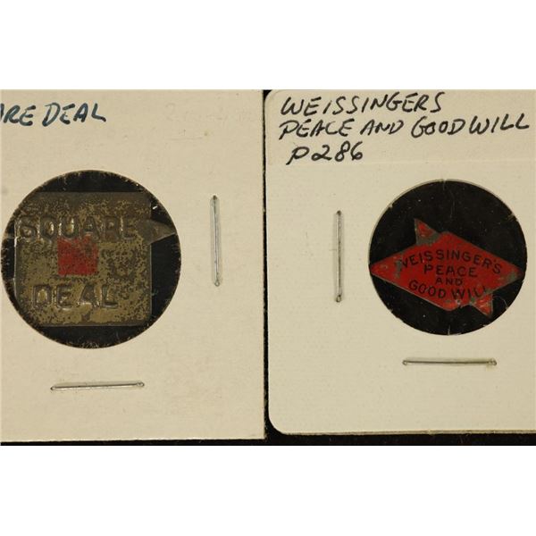 2 VINTAGE METAL TOBACCO TAGS "SQUARE DEAL" &