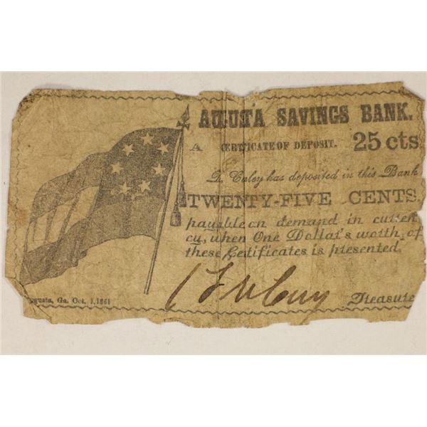 1861 AUGUSTA SAVINGS BANK 25 CENT OBSOLETE