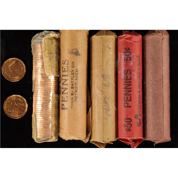 5 ROLLS OF CANADA 1 CENT COINS: 1 ROLL- 1968 (BU),