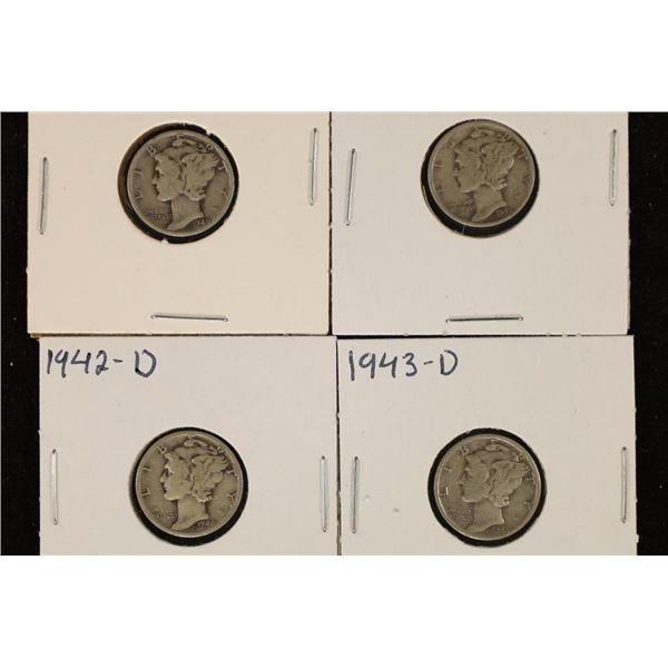 1940-D, 41-D, 42-D & 1943-D SILVER MERCURY DIMES