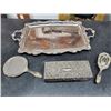 Image 1 : Vintage Silver Mirror, Brush, Tray & Heavy Silver Box