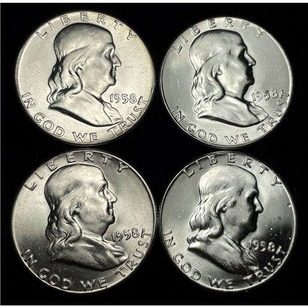 (4) 1958 Franklin Silver Half Dollars