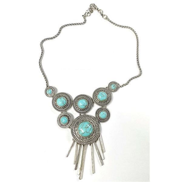 Shawnee Tribe Squash Blossom Turquoise Necklace