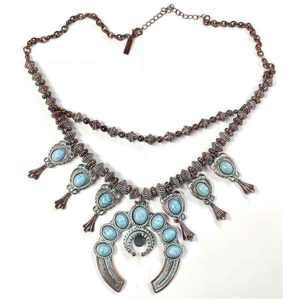 Shawnee Tribe Squash Blossom Turquoise Necklace