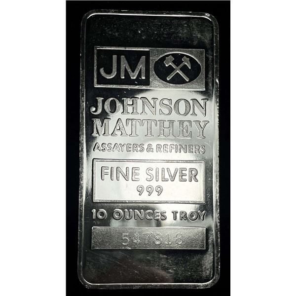 Johnson Matthey 10 ozt .999 Silver Bar