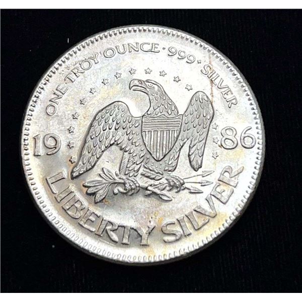 1986 A-Mark "Life Liberty Happiness" Proof 1 ozt .999 Silver