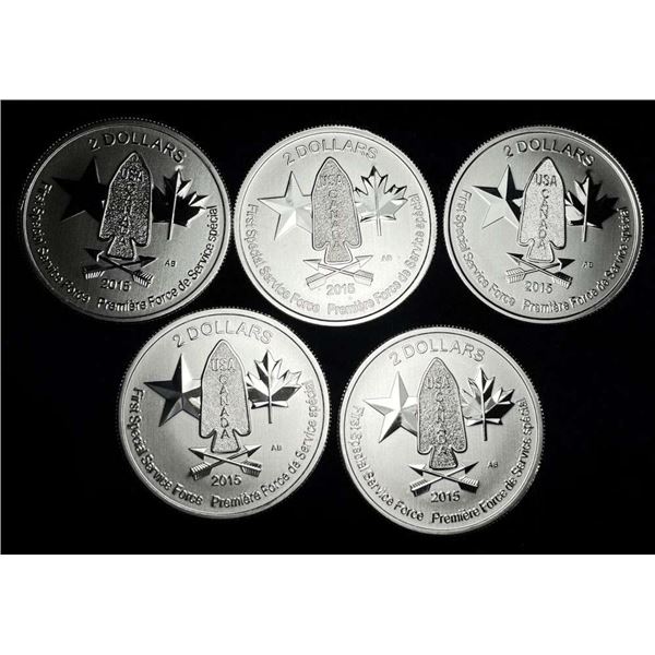 (5) 2015 Canada $2 First Special Service Force 1/2 ozt .9999 Silver