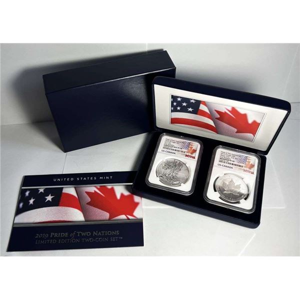 Pride Of Two Nations 2019 American Silver Eagle/Canada Maple Leaf .9999 Slvr NGC PF70 Set (2-coins)