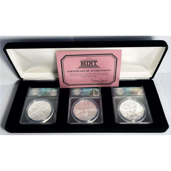 2017-(S)/(W)/(P) American Silver Eagle Complete Mint State Set ANACS MS70 (3-coins)