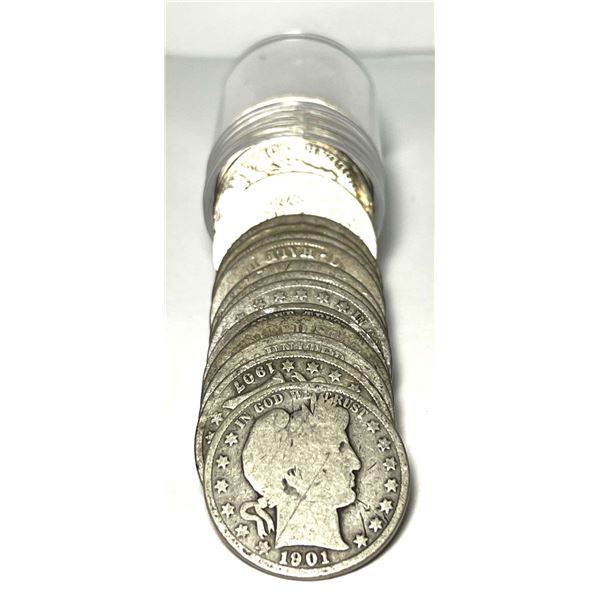 Full Date $10 Face Value 90% Silver Barber Half Dollar Roll (20-Coins)
