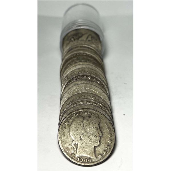 Full Date $10 Face Value 90% Silver Barber Half Dollar Roll (20-Coins)