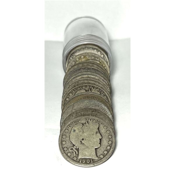 Full Date $10 Face Value 90% Silver Barber Half Dollar Roll (20-Coins)