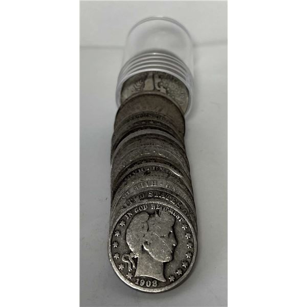 Full Date $10 Face Value 90% Silver Barber Half Dollar Roll (20-Coins)