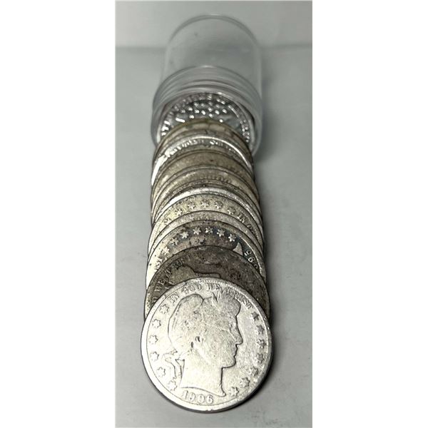 Full Date $10 Face Value 90% Silver Barber Half Dollar Roll (20-Coins)