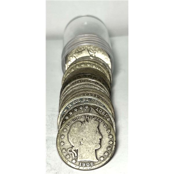 Full Date $10 Face Value 90% Silver Barber Half Dollar Roll (20-Coins)