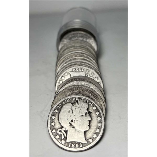 Full Date $10 Face Value 90% Silver Barber Half Dollar Roll (20-Coins)
