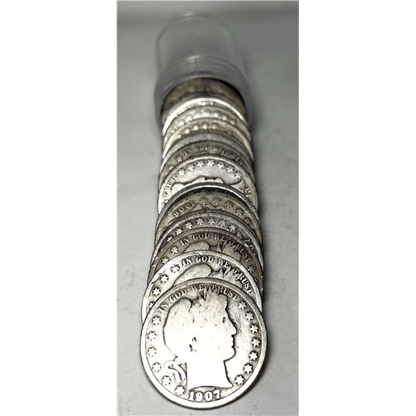 Full Date $10 Face Value 90% Silver Barber Half Dollar Roll (20-Coins)