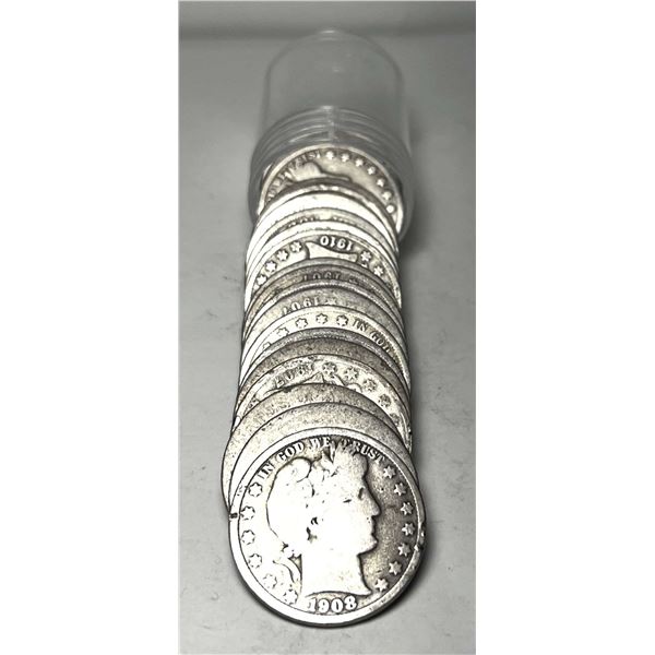 Full Date $10 Face Value 90% Silver Barber Half Dollar Roll (20-Coins)