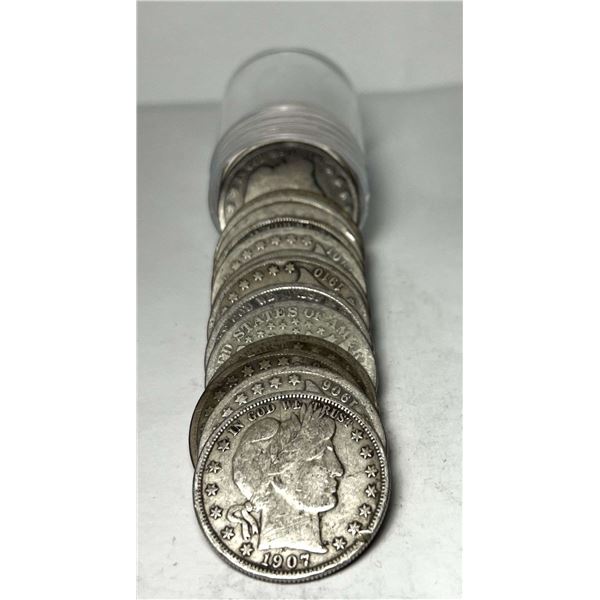 Full Date $10 Face Value 90% Silver Barber Half Dollar Roll (20-Coins)
