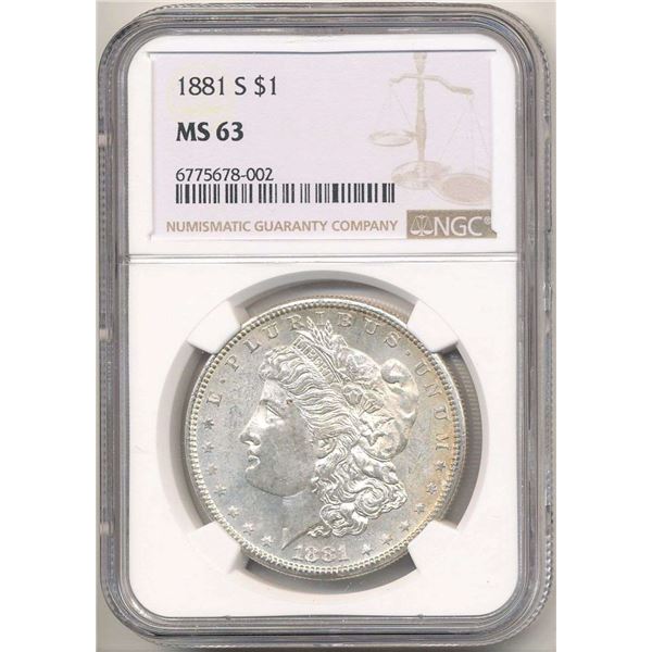 1881-S Morgan Silver Dollar NGC MS63