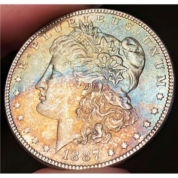 Exquisite Colorful Toning 1887 Morgan Silver Dollar MS64