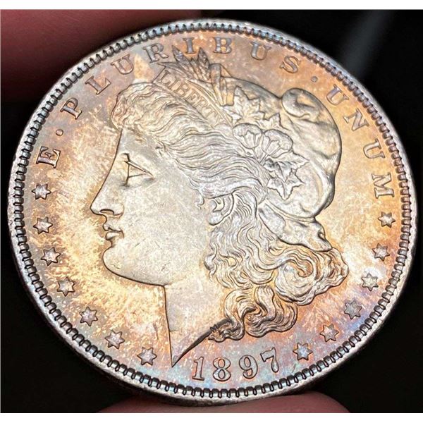 Exquisite Colorful Toning 1897 Morgan Silver Dollar MS65
